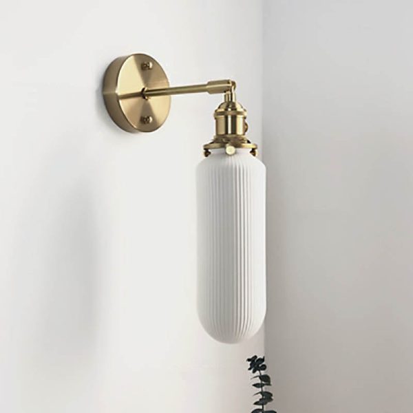 Japanese Retro Minimalist Cylinder Oval Brass Lucite 1-Light Wall Sconce Lamp - Image 24