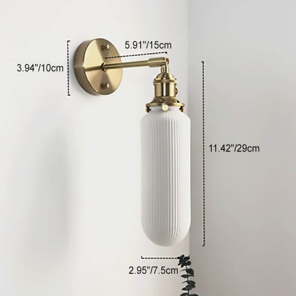 Japanese Retro Minimalist Cylinder Oval Brass Lucite 1-Light Wall Sconce Lamp - Image 8