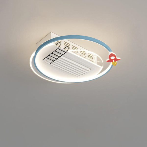Contemporary Creative Acrylic Astronaut Moon LED Kids Flush Mount Ceiling Invisible Bladeless Fan Light For Bedroom - Image 21