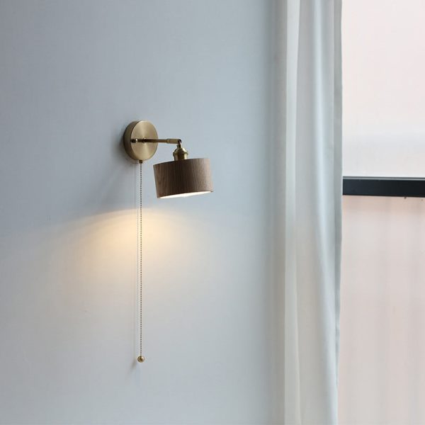 Contemporary Scandinavian Round Cone Dome Copper Wood 1-Light Wall Sconce Lamp For Bedroom - Image 17