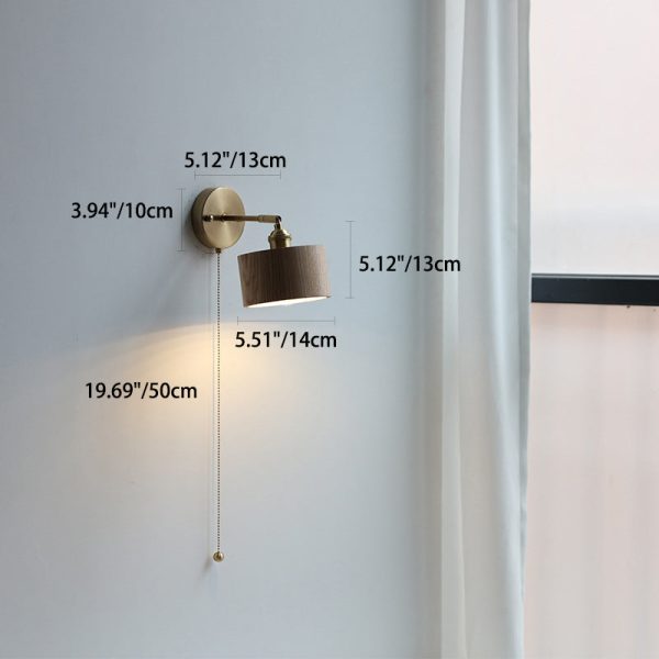 Contemporary Scandinavian Round Cone Dome Copper Wood 1-Light Wall Sconce Lamp For Bedroom - Image 8