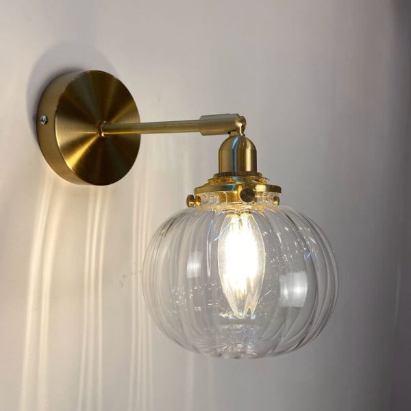 Japanese Vintage Round Ball Glass Brass 1-Light Wall Sconce Lamp - Image 5