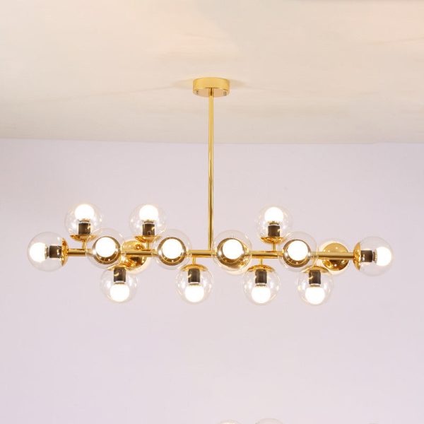 Contemporary Scandinavian Long Round Globe Iron Glass 16-Light Island Light Chandelier For Dining Room - Image 10