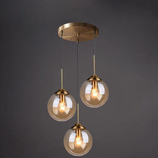 Contemporary Nordic Copper Spherical Glass Shade 1/3/5-Light Island Light Chandelier For Dining Room - Image 19