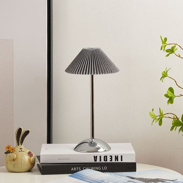 Contemporary Scandinavian Rechargeable Iron Fabric Conic Pleated 1-Light Table Lamp For Bedside - Image 20