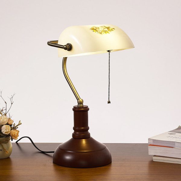Vintage Solid Wood Glass Bank Zipper 1-Light Table Lamp - Image 8