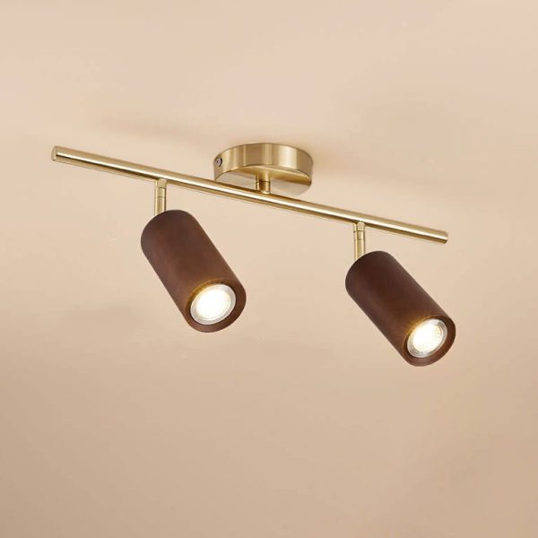 Nordic Minimalist Walnut Wood Spotlight Linear Track 1/2/3/4 Light LED Semi-Flush Mount Ceiling Light - Image 12