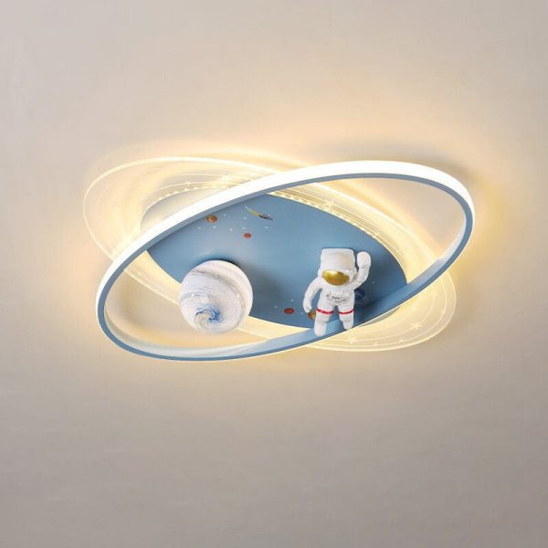Childlike Cartoon Resin Astronaut Round Acrylic LED Flush Mount Ceiling Light - Image 5