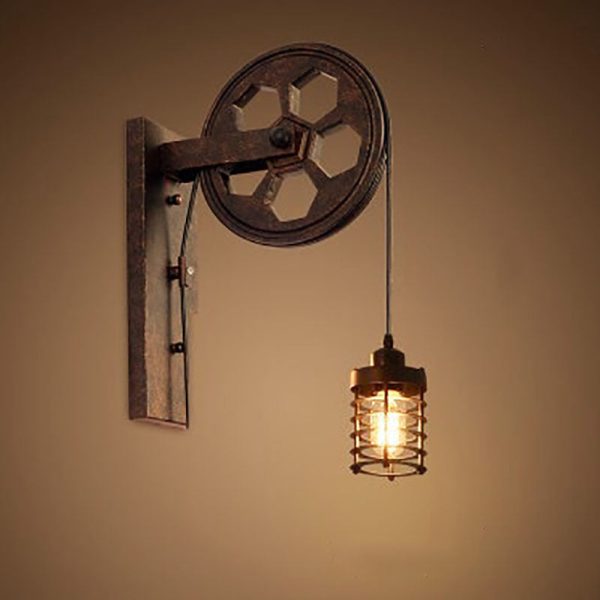 Vintage Industrial Pulley Iron 1-Light Wall Sconce Lamp - Image 23