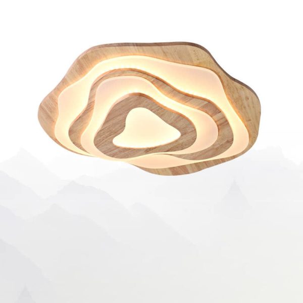 Modern Chinese Solid Wood Textured Round Geometric LED Flush Mount Ceiling Light - Image 4
