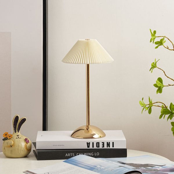 Contemporary Scandinavian Rechargeable Iron Fabric Conic Pleated 1-Light Table Lamp For Bedside - Image 21