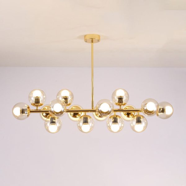 Contemporary Scandinavian Long Round Globe Iron Glass 16-Light Island Light Chandelier For Dining Room - Image 11