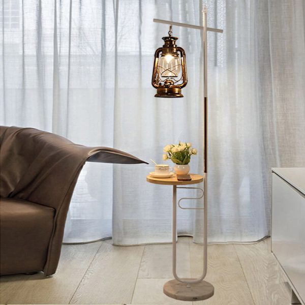 European Vintage Simple Lantern Table Iron Wood Marble 1-Light Standing Floor Lamp - Image 11
