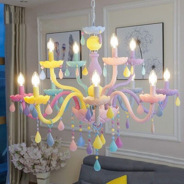 Modern Children's Princess Macaroon Candelabra Crystal Glass 5/6/8/10/12/15 Light Chandelier - Image 15
