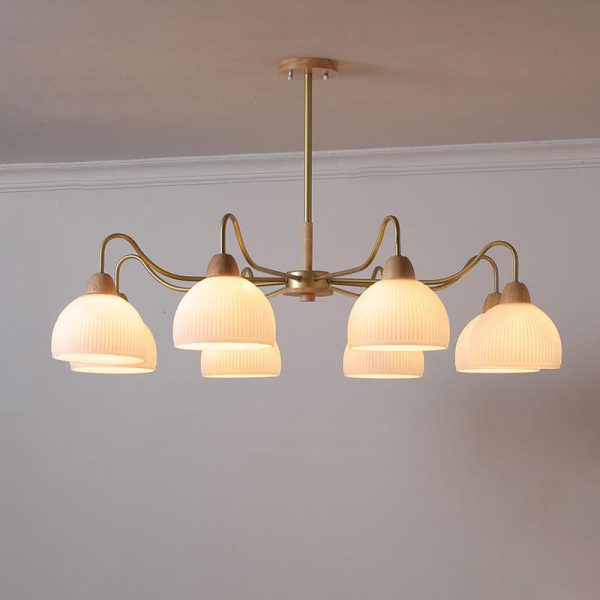 Nordic Japanese Glass Round Wood 3/6/8 Light Chandelier - Image 8