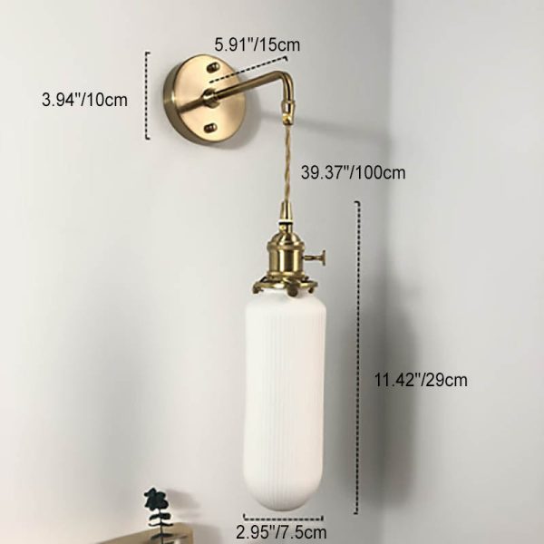 Japanese Retro Minimalist Cylinder Oval Brass Lucite 1-Light Wall Sconce Lamp - Image 11