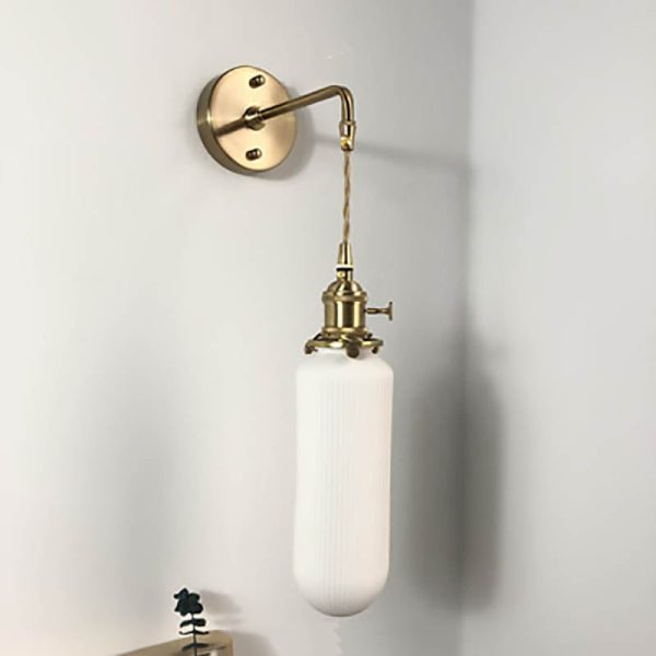 Japanese Retro Minimalist Cylinder Oval Brass Lucite 1-Light Wall Sconce Lamp - Image 25