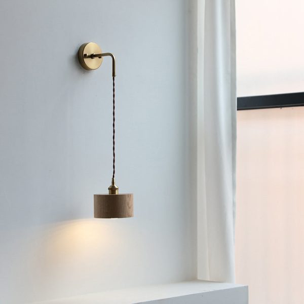 Contemporary Scandinavian Round Cone Dome Copper Wood 1-Light Wall Sconce Lamp For Bedroom - Image 18