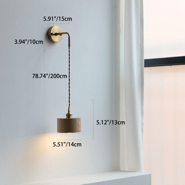 Contemporary Scandinavian Round Cone Dome Copper Wood 1-Light Wall Sconce Lamp For Bedroom - Image 9