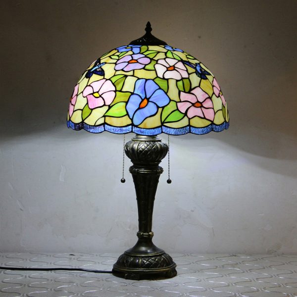 Traditional Tiffany Resin Glass Dome Hemispheric Flower 2-Light Table Lamp For Bedside - Image 6