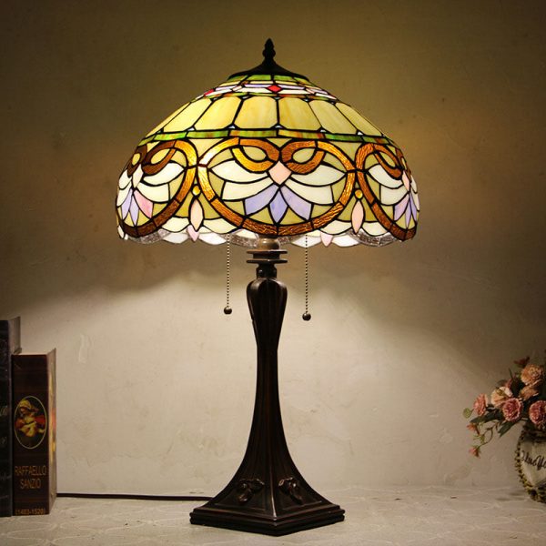 Tiffany Mediterranean Stained Glass Cone Pull Cord 2-Light Table Lamp - Image 6