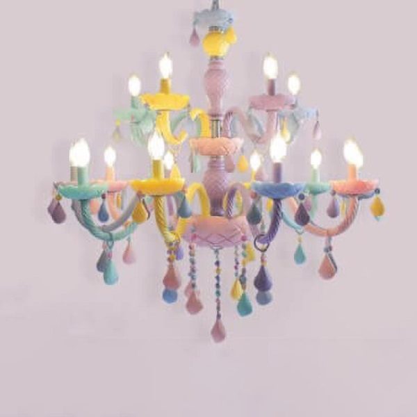 Modern Children's Princess Macaroon Candelabra Crystal Glass 5/6/8/10/12/15 Light Chandelier - Image 17