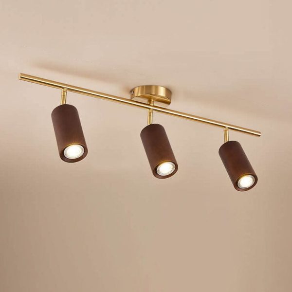 Nordic Minimalist Walnut Wood Spotlight Linear Track 1/2/3/4 Light LED Semi-Flush Mount Ceiling Light - Image 14