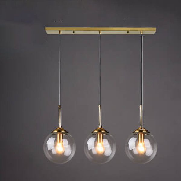 Contemporary Nordic Copper Spherical Glass Shade 1/3/5-Light Island Light Chandelier For Dining Room - Image 21