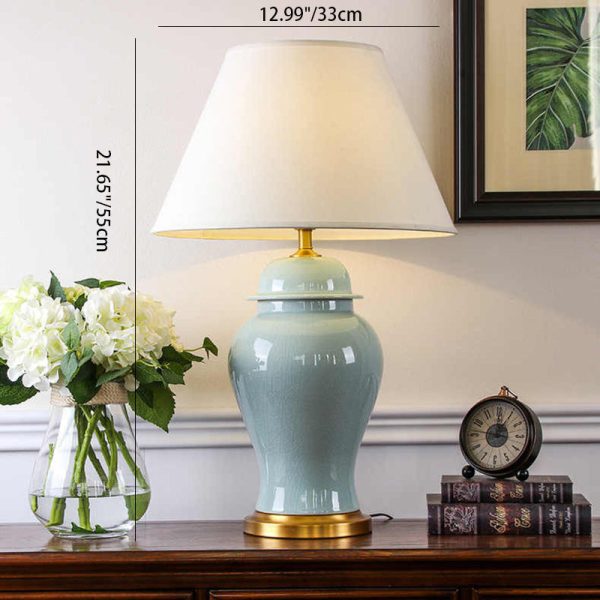 Traditional Chinese Fabric Shade Ceramic Vase Base 1-Light Table Lamp For Study - Image 5