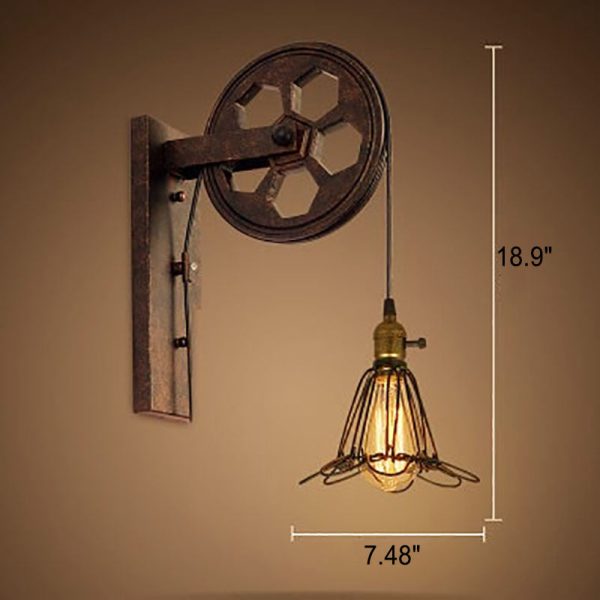 Vintage Industrial Pulley Iron 1-Light Wall Sconce Lamp - Image 26