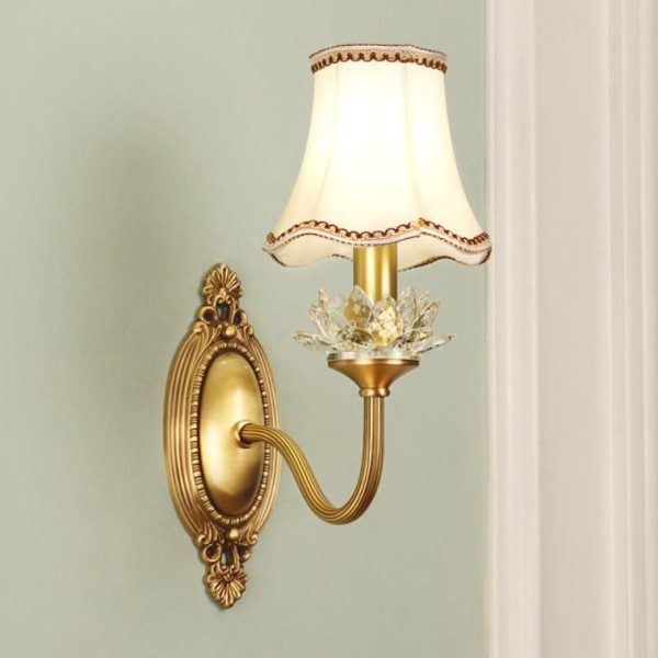 European Luxury Fabric Brass Carved 1/2 Light Wall Sconce Lamp - Image 8