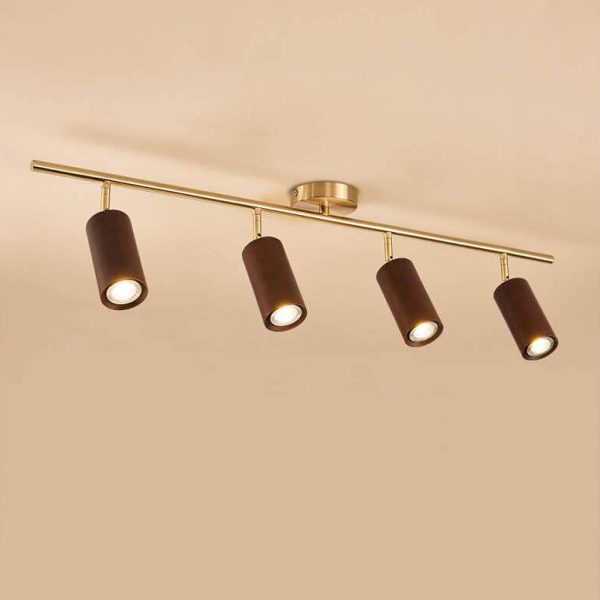 Nordic Minimalist Walnut Wood Spotlight Linear Track 1/2/3/4 Light LED Semi-Flush Mount Ceiling Light - Image 16