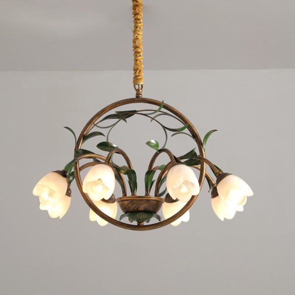 Modern Art Deco Iron Lacquered Ring Tulip Glass Crystal Shade 6/8-Light Chandelier For Living Room - Image 11