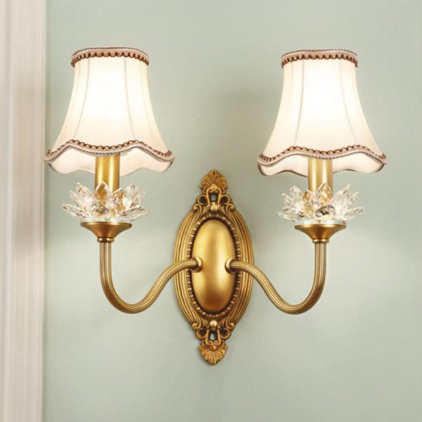 European Luxury Fabric Brass Carved 1/2 Light Wall Sconce Lamp - Image 9