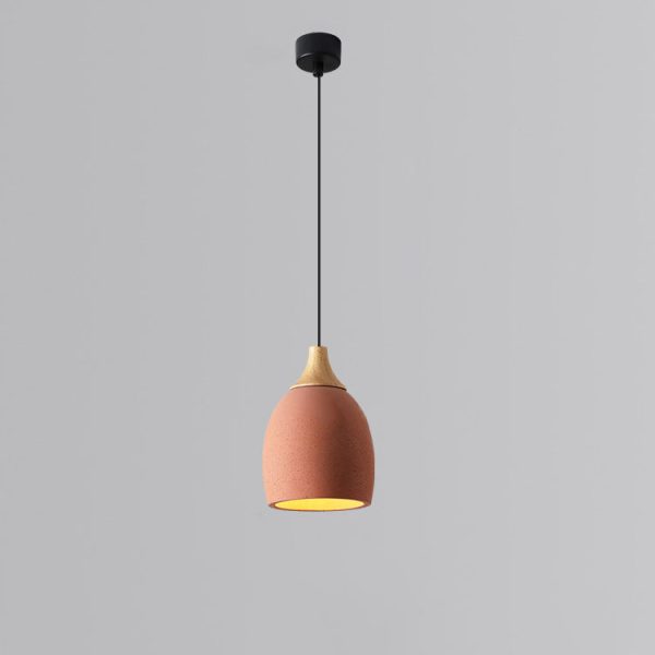 Traditional Japanese Cement Solid Wood Circle 1-Light Pendant Light For Dining Room - Image 10