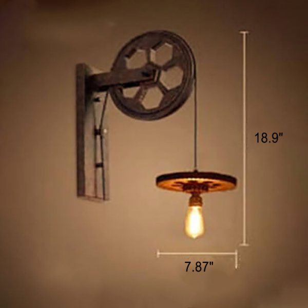 Vintage Industrial Pulley Iron 1-Light Wall Sconce Lamp - Image 3