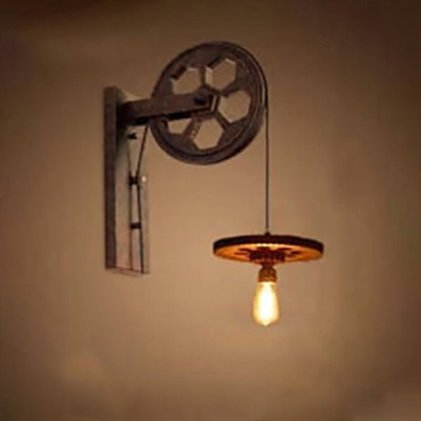 Vintage Industrial Pulley Iron 1-Light Wall Sconce Lamp - Image 29
