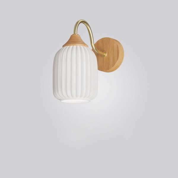 Nordic Striped Glass Round Log Wood 1-Light Wall Sconce Lamp - Image 8
