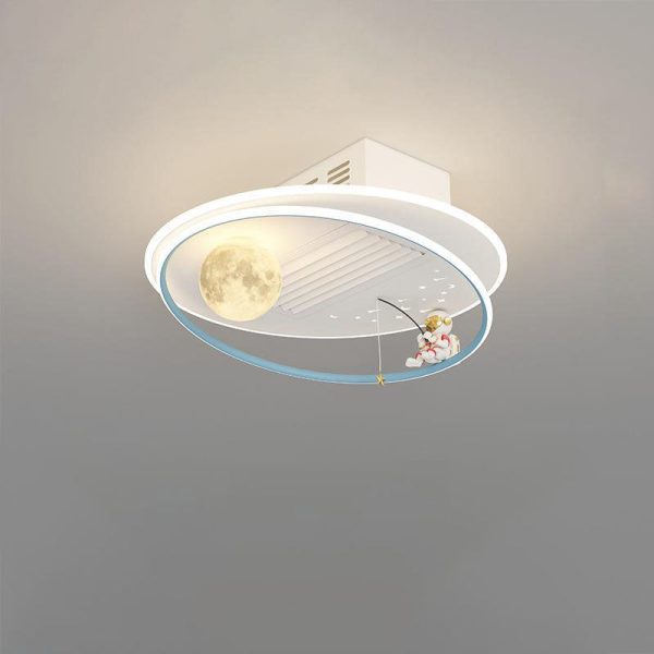 Contemporary Creative Acrylic Astronaut Moon LED Kids Flush Mount Ceiling Invisible Bladeless Fan Light For Bedroom - Image 15