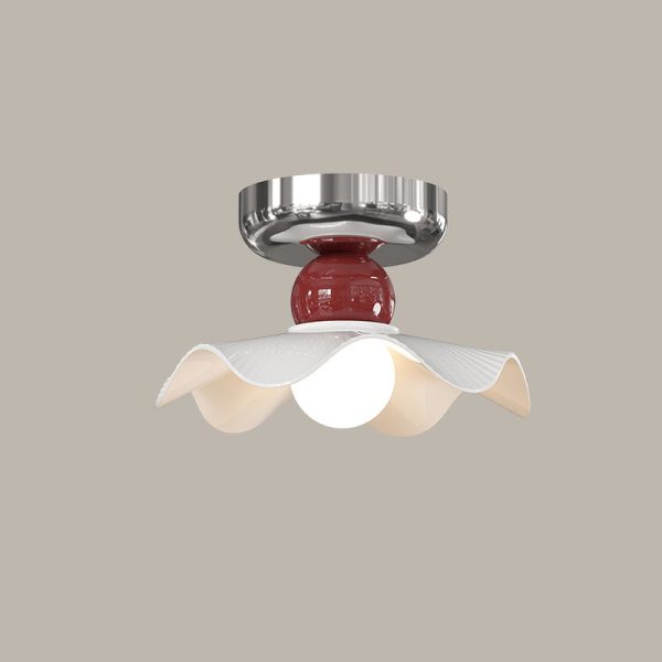 Modern Cream Round Lace Iron Ceramic 1-Light Semi-Flush Mount Ceiling Light - Image 24