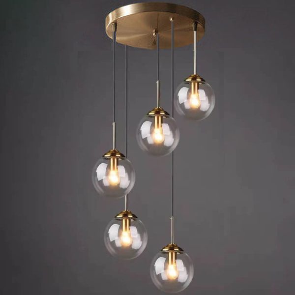 Contemporary Nordic Copper Spherical Glass Shade 1/3/5-Light Island Light Chandelier For Dining Room - Image 24