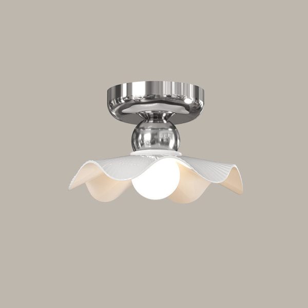 Modern Cream Round Lace Iron Ceramic 1-Light Semi-Flush Mount Ceiling Light - Image 25