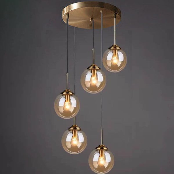 Contemporary Nordic Copper Spherical Glass Shade 1/3/5-Light Island Light Chandelier For Dining Room - Image 25