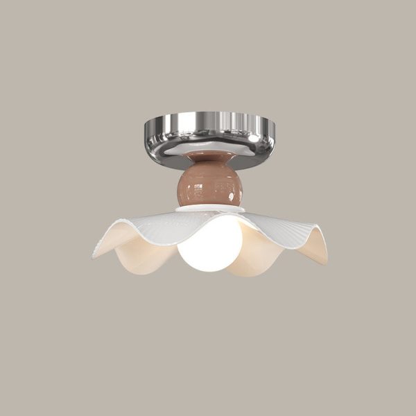 Modern Cream Round Lace Iron Ceramic 1-Light Semi-Flush Mount Ceiling Light - Image 26