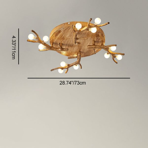 Contemporary Scandinavian Polymer Tree Branch Texture Glass Ball Shade 9/12/15-Light Semi-Flush Mount Ceiling Light For Living Room - Image 4