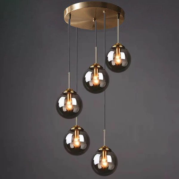 Contemporary Nordic Copper Spherical Glass Shade 1/3/5-Light Island Light Chandelier For Dining Room - Image 26