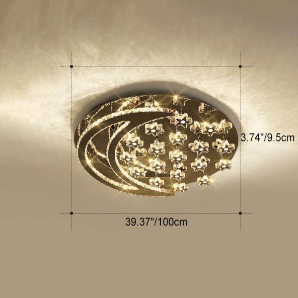 Modern Romantic Stainless Steel Crystal Star Moon LED Flush Mount Ceiling Light - Image 11