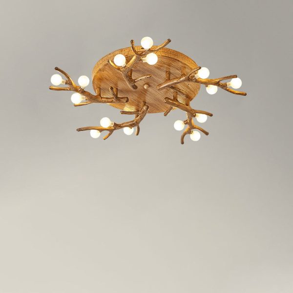 Contemporary Scandinavian Polymer Tree Branch Texture Glass Ball Shade 9/12/15-Light Semi-Flush Mount Ceiling Light For Living Room - Image 14