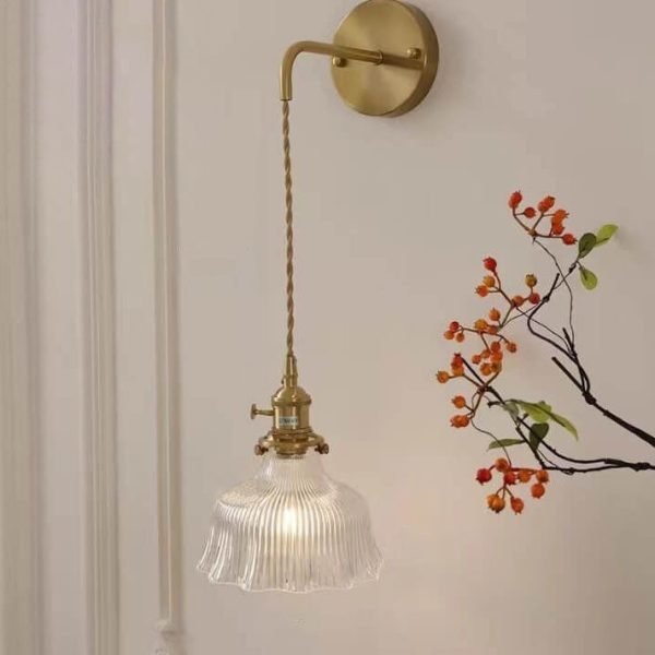 Nordic Modern Minimalist Flower Copper Glass 1-Light Wall Sconce Lamp - Image 8
