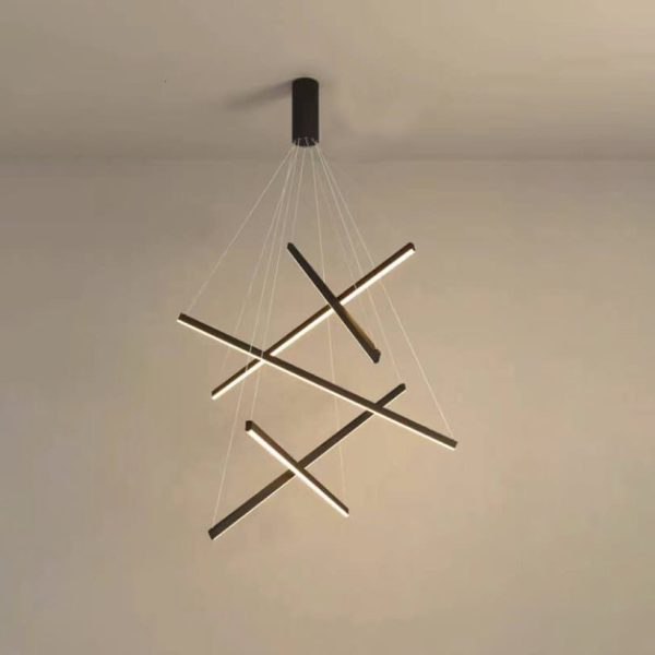 Nordic Light Luxury Iron Aluminum Geometric Line Combination LED Chandelier - Image 6